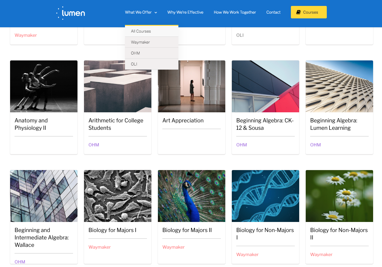 Lumen Learning's public course catalog